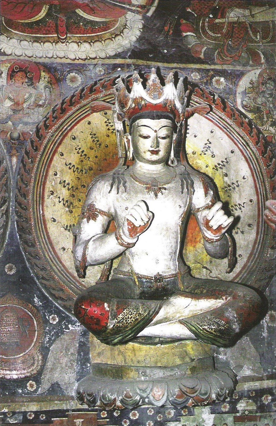 Sculpture of Vajrahasa, in relief, Assembly Hall, Tabo Monastery; part of an architectural and artistic Vajradhatu Mandala composition executed within the temple, along which devotees walk. From Tabo, Art and History, by Deborah Klimberg-Slater, private publication, 2005, Vienna. p. 42