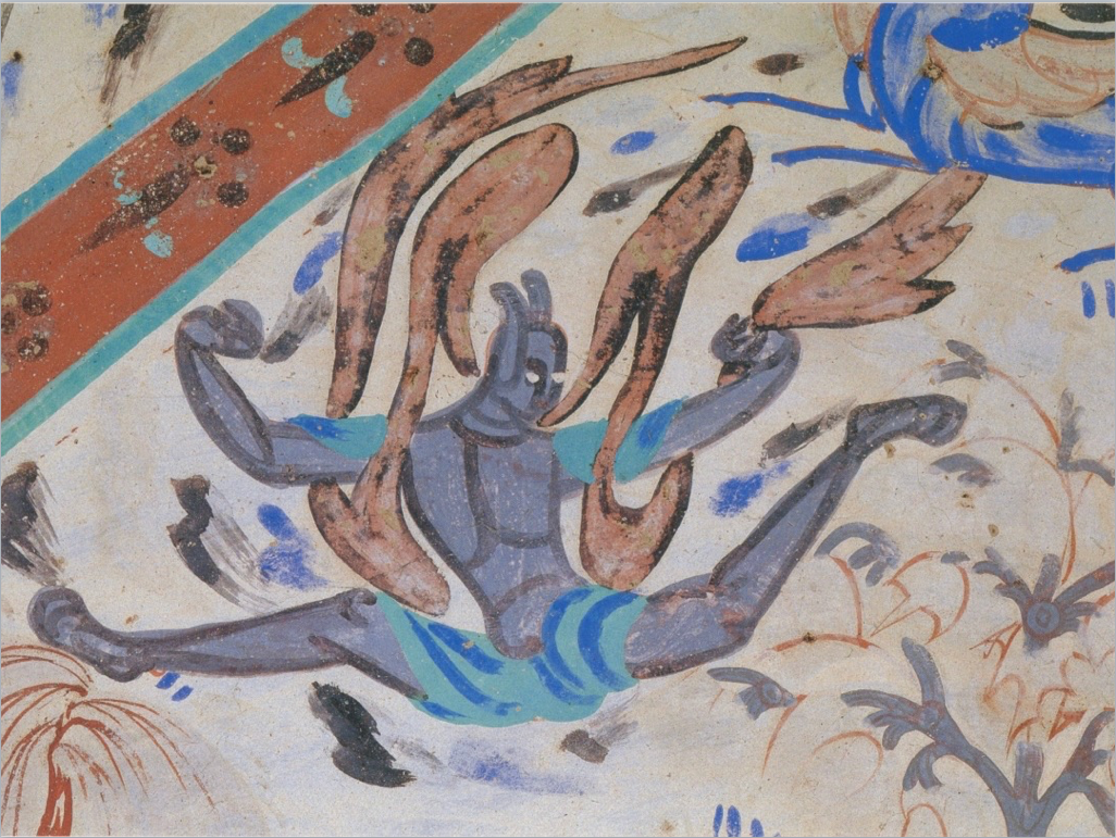 Ceiling showing the archaic deity servant of the King of the East, Mogao Cave 249, Dunhuang. Western Wei dynasty (535–57), mural painting. Image courtesy of Wang Kefen. After The Complete Collection of Dunhuang Grottoes, Vol. 17, Paintings of Dance, The Commercial Press, Hong Kong, 2001, p. 16