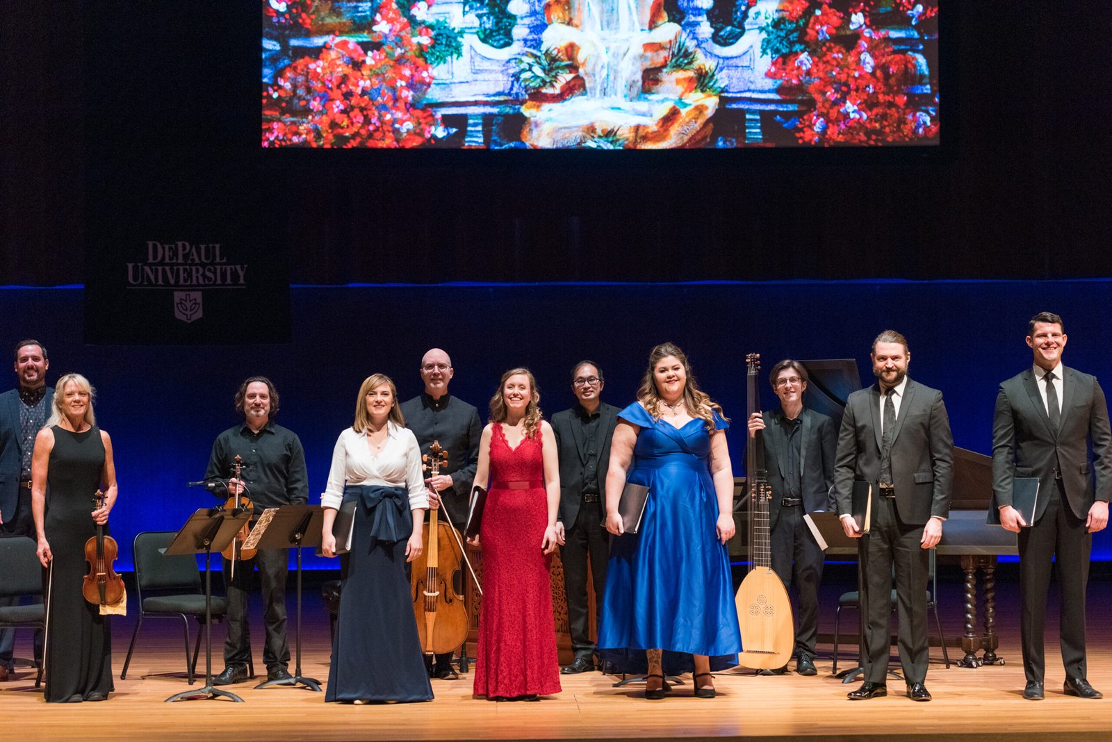 Haymarket Opera Company ensemble for La Susanna at Gannon Concert Hall. Also included general manager Chase Hopkins. Concertmaster Jeri-Lou Zilke, left. Photo by Topher Alexander. 2022