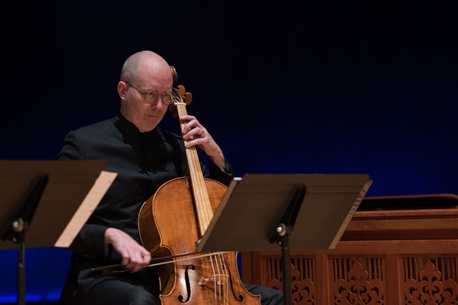 Founder and artistic director of Haymarket Opera Company, Craig Trompeter, leads by an example of excellence, here playing cello for the religious oratorio, La Susanna, by Alessandro Stradella. Photo by Topher Alexander. 2022